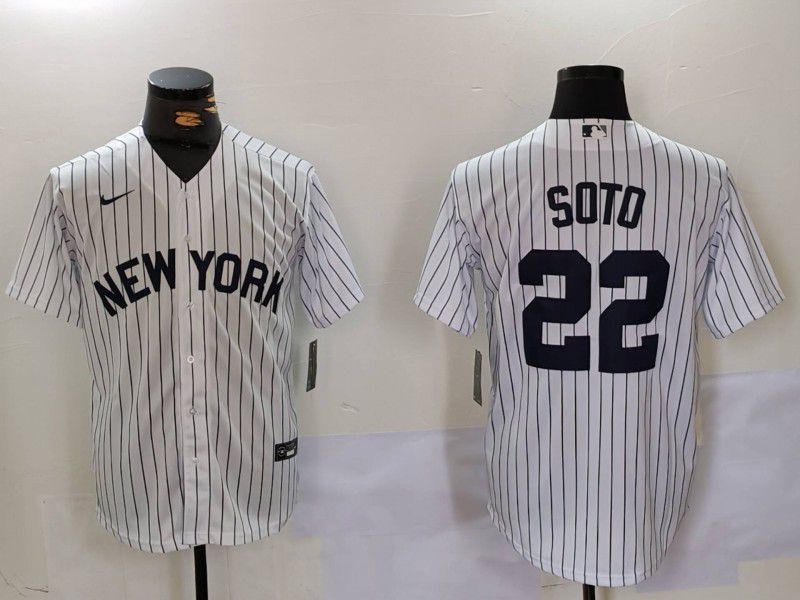 Men New York Yankees 22 Soto White stripe Game 2024 Nike MLB Jersey style 902
